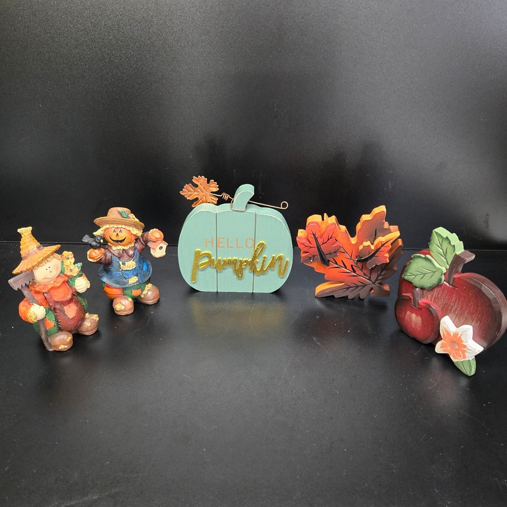 Fall Decor Tabletop Bundle Scarecrow Pumpkin Leaf Apple Thanksgiving Wooden Sign